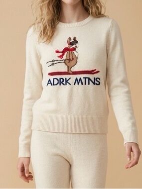 Abercrombie & Fitch Ski Dog Sweater Cream Knit Graphic Logo Cozy Size S